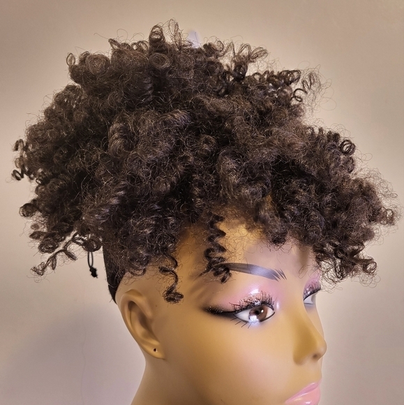 Puff Drawstring Ponytail w/Bangs Kinky Curly Hair Clip in Bangs Short Ponytail - Picture 5 of 8